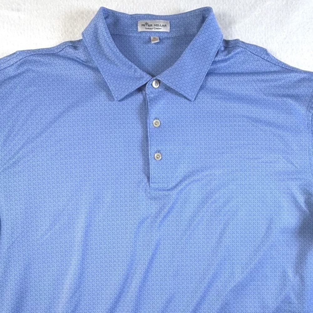 Peter Millar Polo Shirt Mens XL Summer Comfort Geometric Print Blue Performance